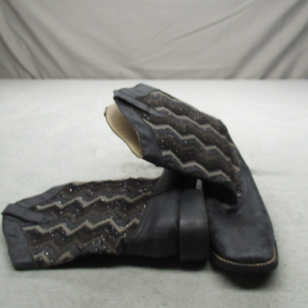 Roper Womens 8.5 Western Boots‎ Brown Chevron Glitter Square Toe Cowgirl Pull-On